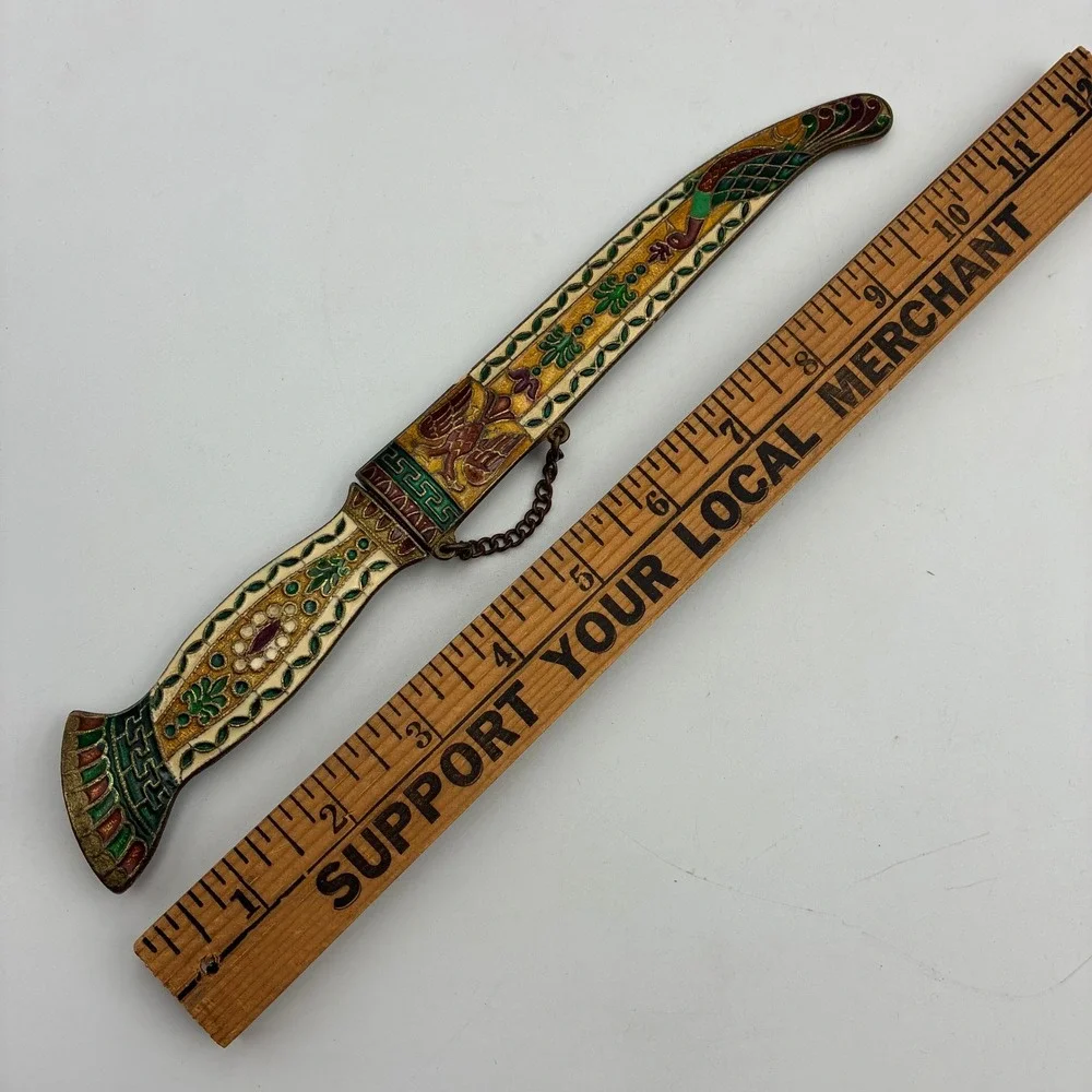 Vintage Handmade Greek Cloisonne Enamel Letter Opener 10.5 Inch Brass Greece